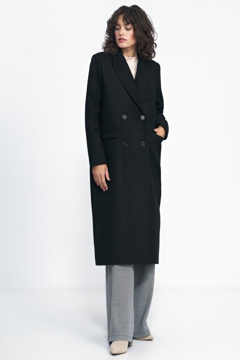 Czarny płaszcz oversize PL20 Black - Nife Czarny płaszcz oversize PL20 Black - Nife