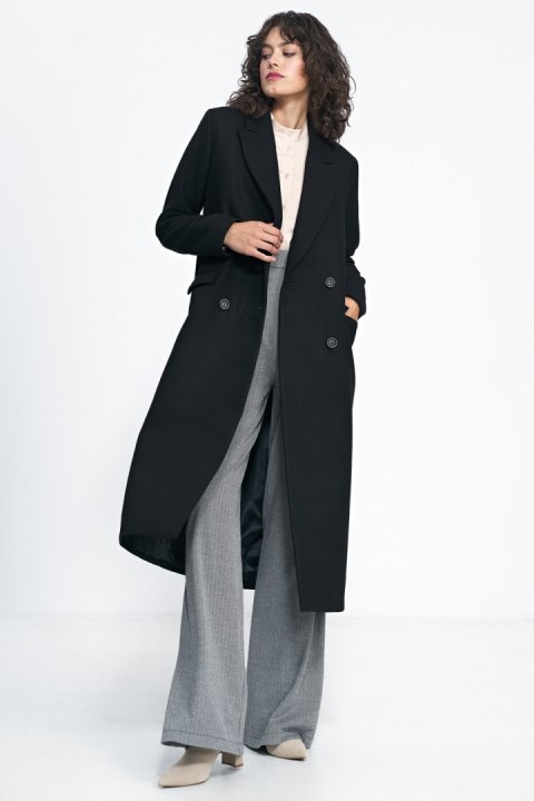 Czarny płaszcz oversize PL20 Black - Nife Czarny płaszcz oversize PL20 Black - Nife