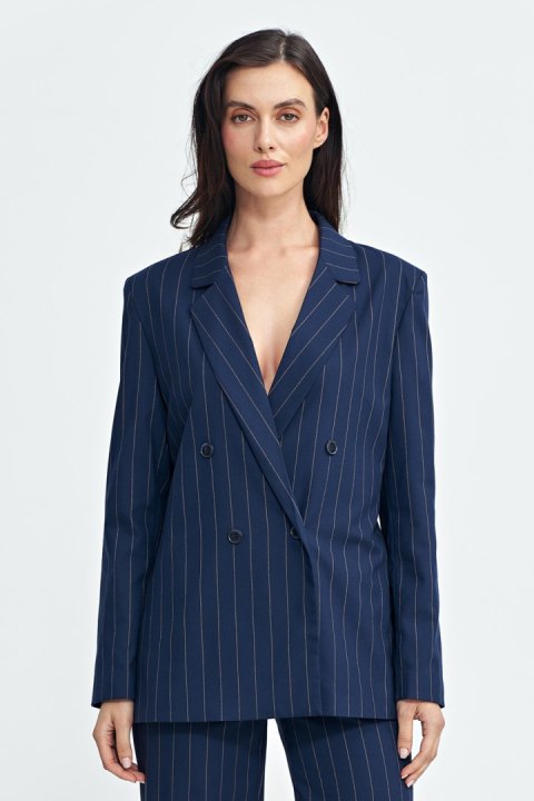 Marynarka oversize dwurzędowa prążek Z71 Navy - Nife Marynarka oversize dwurzędowa prążek Z71 Navy - Nife