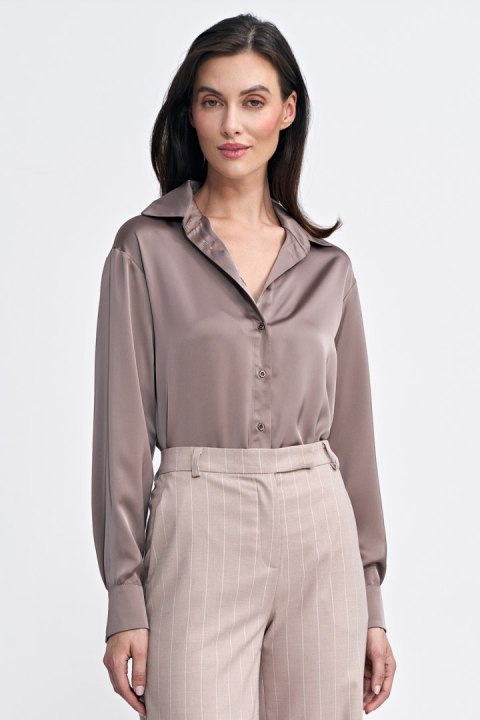 Satynowa koszula body K80 Mocca - Nife Satynowa koszula body K80 Mocca - Nife