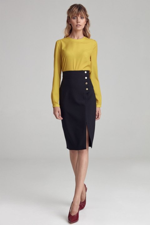 Spódnica Czarna spódnica z wysokim stanem SP56 Black - Nife Spódnica Czarna spódnica z wysokim stanem SP56 Black - Nife