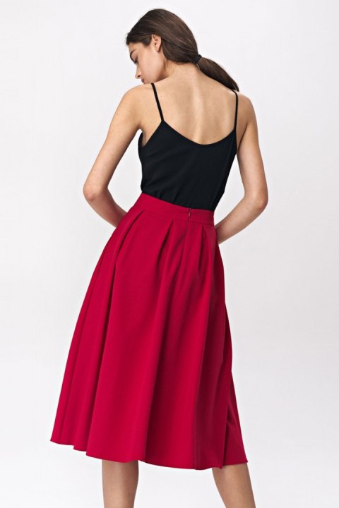 Spódnica Rozkloszowana czerwona spódnica midi SP50 Red - Nife Spódnica Rozkloszowana czerwona spódnica midi SP50 Red - Nife