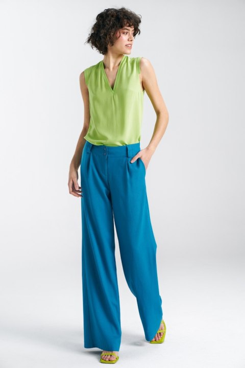 Spodnie lniane wide leg SD85 Blue - Nife Spodnie lniane wide leg SD85 Blue - Nife