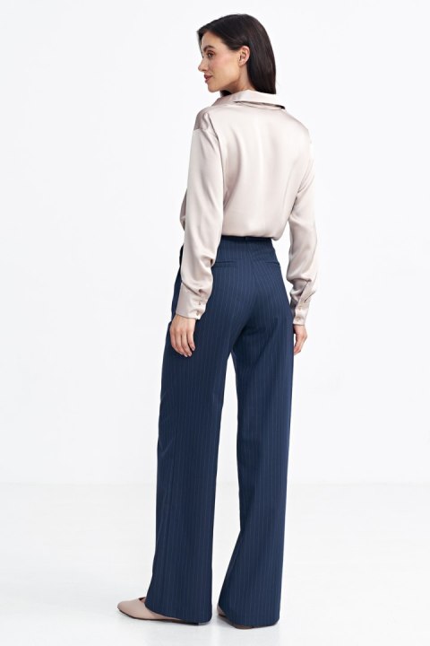 Spodnie z zakładkami wide leg prążek SD105 Navy - Nife Spodnie z zakładkami wide leg prążek SD105 Navy - Nife