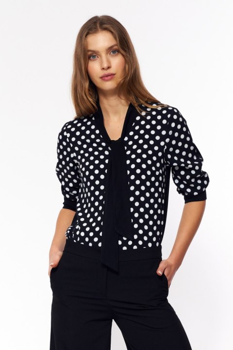 Subtelna bluzka z wiązaniem B140 Black/Grochy - Nife Subtelna bluzka z wiązaniem B140 Black/Grochy - Nife