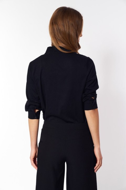 Subtelna bluzka z wiązaniem B140 Black/Grochy - Nife Subtelna bluzka z wiązaniem B140 Black/Grochy - Nife