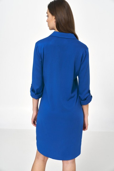 Sukienka Chabrowa sukienka oversize z podwijanym rękawem S226 Chaber - Nife Sukienka Chabrowa sukienka oversize z podwijanym rękawem S226 Chaber - Nife