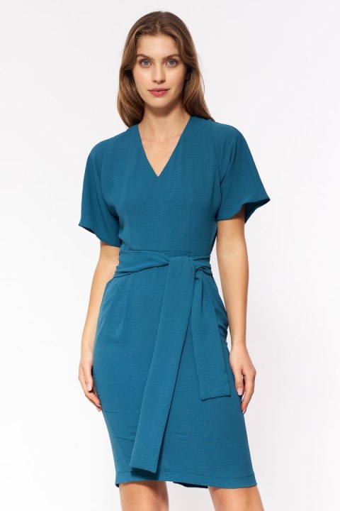 Sukienka Lazurowa elegancka sukienka z wiązaniem w pasie S204 Lazur - Nife Sukienka Lazurowa elegancka sukienka z wiązaniem w pasie S204 Lazur - Nife