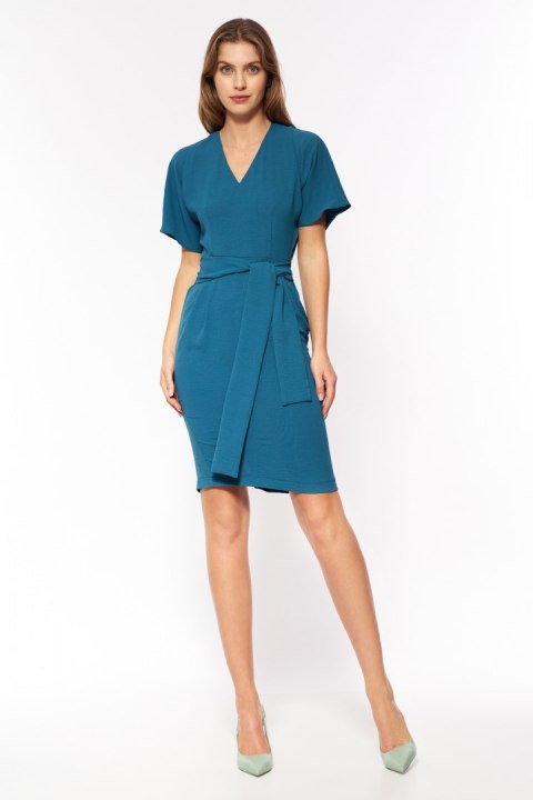 Sukienka Lazurowa elegancka sukienka z wiązaniem w pasie S204 Lazur - Nife Sukienka Lazurowa elegancka sukienka z wiązaniem w pasie S204 Lazur - Nife