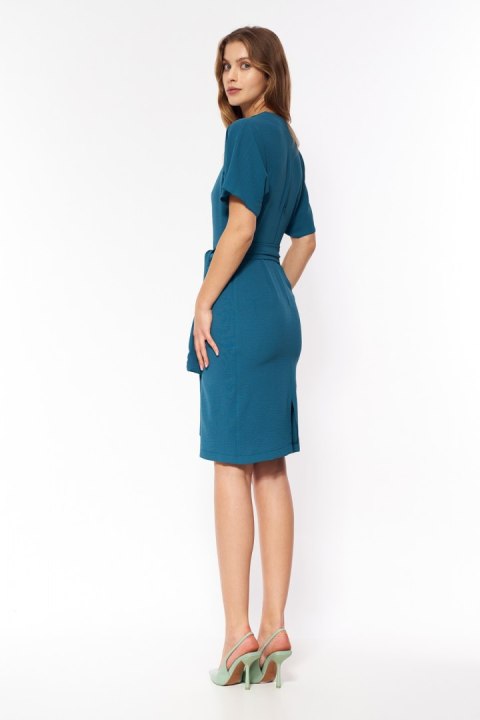 Sukienka Lazurowa elegancka sukienka z wiązaniem w pasie S204 Lazur - Nife Sukienka Lazurowa elegancka sukienka z wiązaniem w pasie S204 Lazur - Nife
