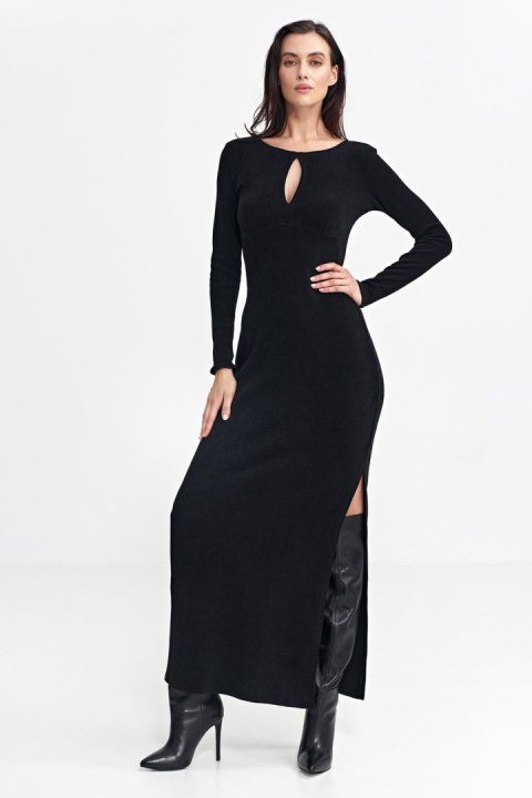 Sukienka maxi z łezką na dekolcie S261 Black - Nife Sukienka maxi z łezką na dekolcie S261 Black - Nife
