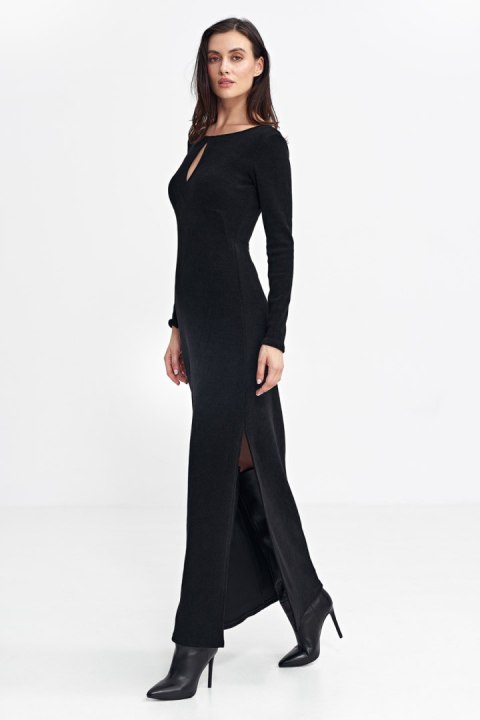 Sukienka maxi z łezką na dekolcie S261 Black - Nife Sukienka maxi z łezką na dekolcie S261 Black - Nife