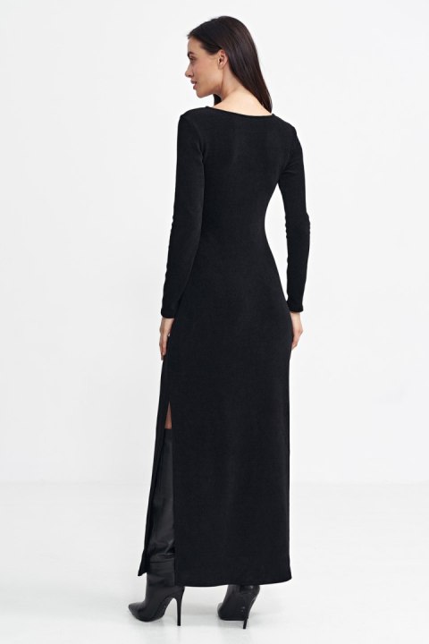 Sukienka maxi z łezką na dekolcie S261 Black - Nife Sukienka maxi z łezką na dekolcie S261 Black - Nife