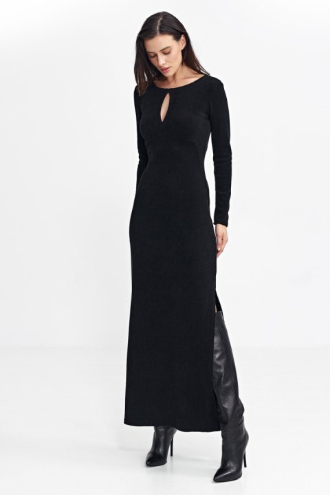 Sukienka maxi z łezką na dekolcie S261 Black - Nife Sukienka maxi z łezką na dekolcie S261 Black - Nife
