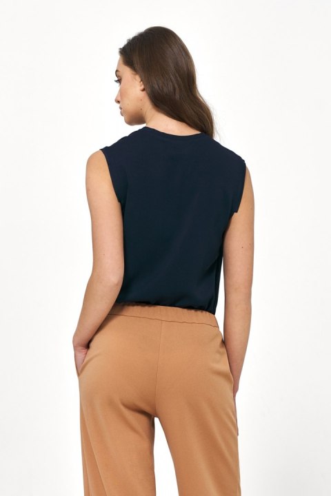 Wiskozowa bluzka bez rękawów w kolorze granatowym B148 Navy - Nife Wiskozowa bluzka bez rękawów w kolorze granatowym B148 Navy - Nife