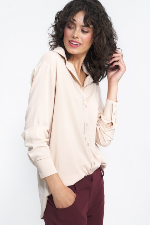 Beżowa wiskozowa koszula K73 Beige - Nife Beżowa wiskozowa koszula K73 Beige - Nife