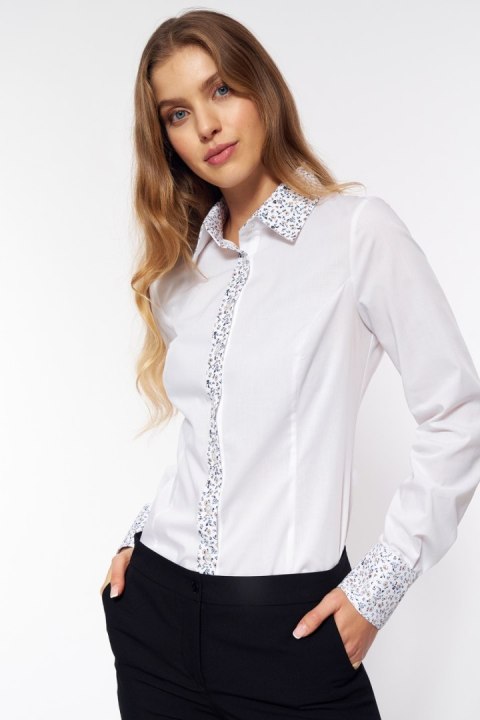 Koszula z wzorzystymi wstawkami K66 White - Nife Koszula z wzorzystymi wstawkami K66 White - Nife