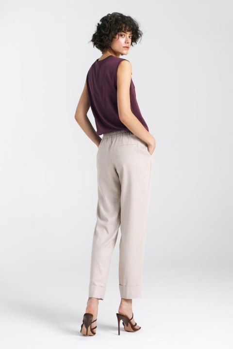 Spodnie lniane z gumką w pasie SD84 Beige - Nife Spodnie lniane z gumką w pasie SD84 Beige - Nife