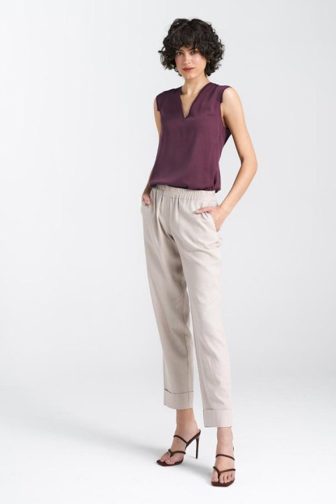 Spodnie lniane z gumką w pasie SD84 Beige - Nife Spodnie lniane z gumką w pasie SD84 Beige - Nife