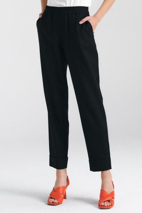 Spodnie lniane z gumką w pasie SD84 Black - Nife Spodnie lniane z gumką w pasie SD84 Black - Nife