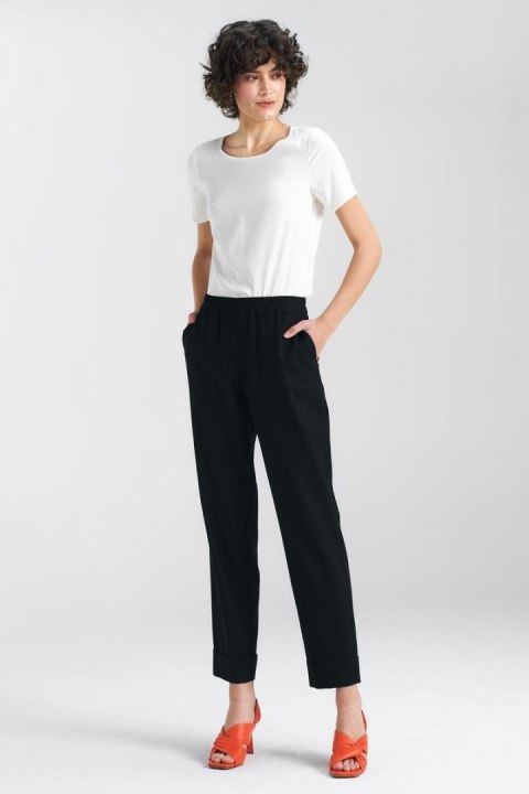 Spodnie lniane z gumką w pasie SD84 Black - Nife Spodnie lniane z gumką w pasie SD84 Black - Nife