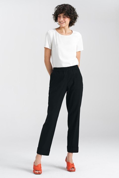 Spodnie lniane z gumką w pasie SD84 Black - Nife Spodnie lniane z gumką w pasie SD84 Black - Nife