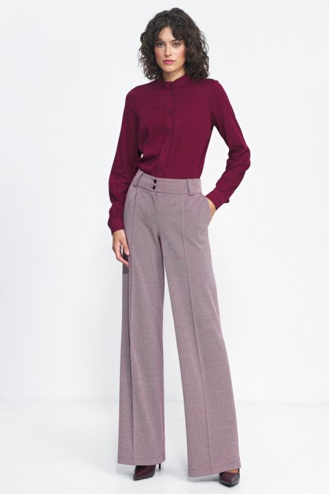 Spodnie wide leg w bordową jodełkę SD82 Bordo - Nife Spodnie wide leg w bordową jodełkę SD82 Bordo - Nife