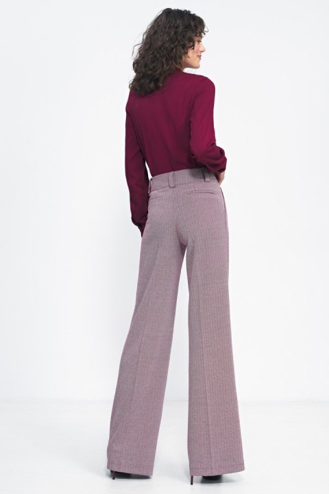 Spodnie wide leg w bordową jodełkę SD82 Bordo - Nife Spodnie wide leg w bordową jodełkę SD82 Bordo - Nife