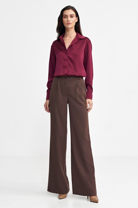 Spodnie z zakładkami wide leg SD102 Brown - Nife Spodnie z zakładkami wide leg SD102 Brown - Nife