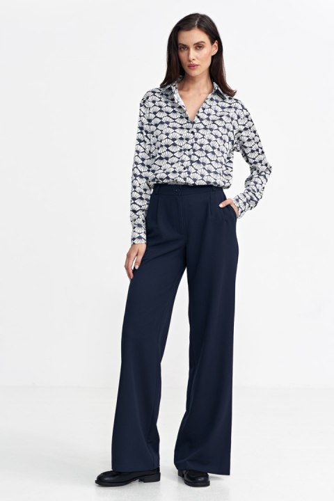 Spodnie z zakładkami, wide leg SD102 Navy - Nife Spodnie z zakładkami, wide leg SD102 Navy - Nife