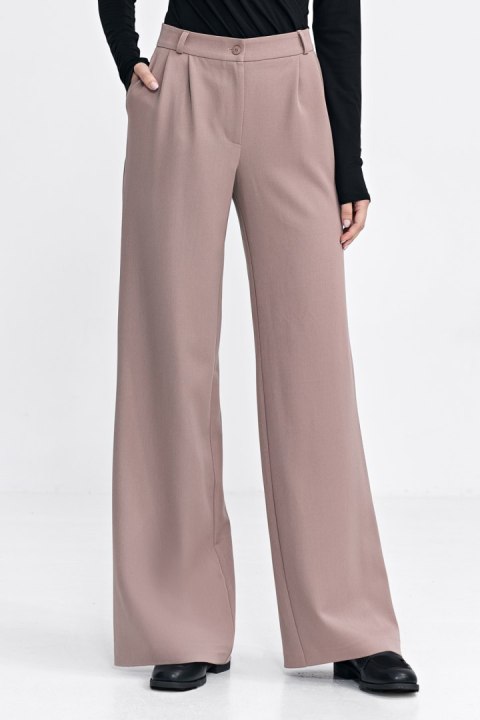 Spodnie z zakładkami wide leg SD104 Beige - Nife Spodnie z zakładkami wide leg SD104 Beige - Nife