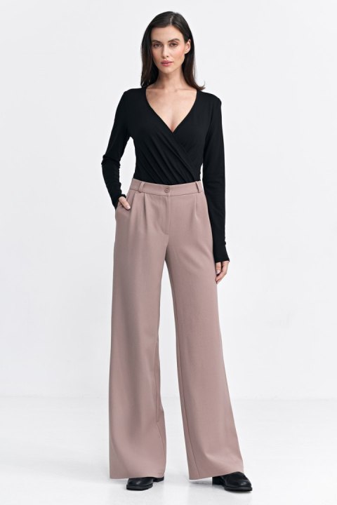 Spodnie z zakładkami wide leg SD104 Beige - Nife Spodnie z zakładkami wide leg SD104 Beige - Nife
