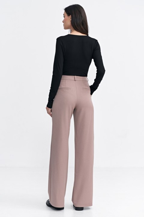 Spodnie z zakładkami wide leg SD104 Beige - Nife Spodnie z zakładkami wide leg SD104 Beige - Nife