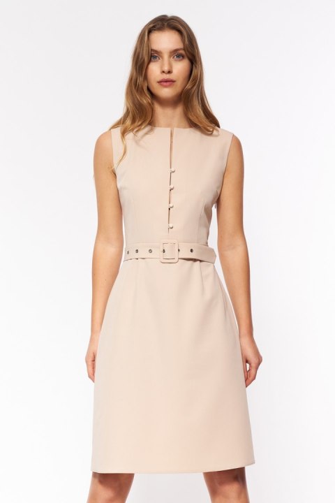 Sukienka Beżowa elegancka sukienka bez rękawów S200 Beige - Nife Sukienka Beżowa elegancka sukienka bez rękawów S200 Beige - Nife