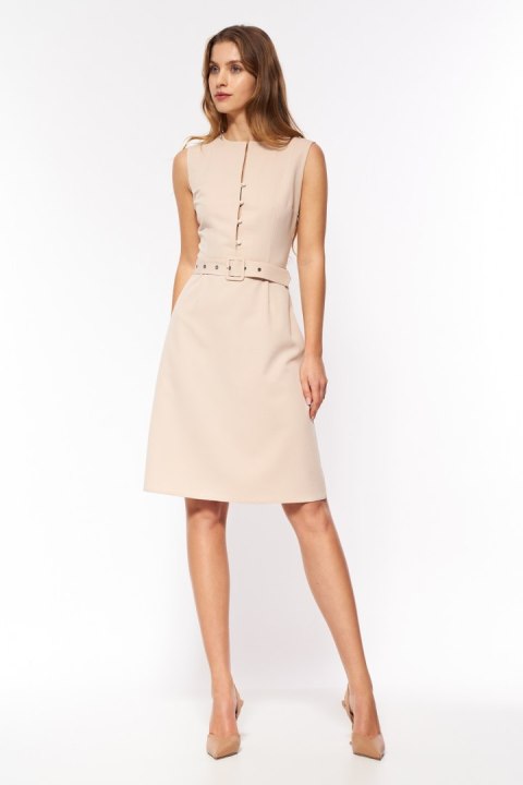 Sukienka Beżowa elegancka sukienka bez rękawów S200 Beige - Nife Sukienka Beżowa elegancka sukienka bez rękawów S200 Beige - Nife