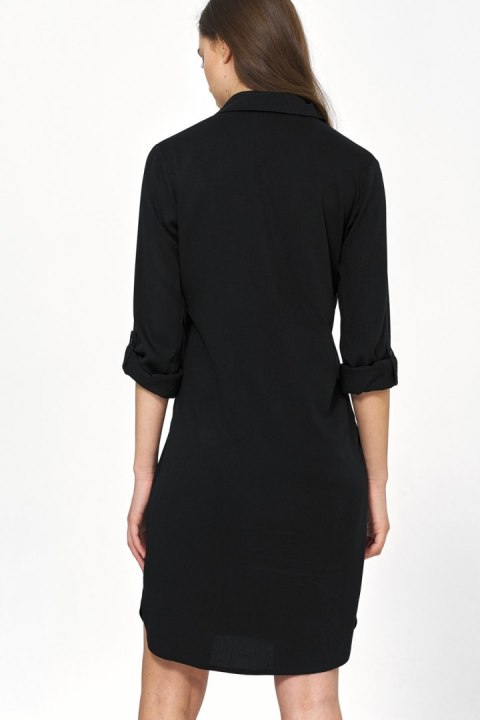 Sukienka Czarna sukienka oversize z podwijanym rękawem S226 Black - Nife Sukienka Czarna sukienka oversize z podwijanym rękawem S226 Black - Nife