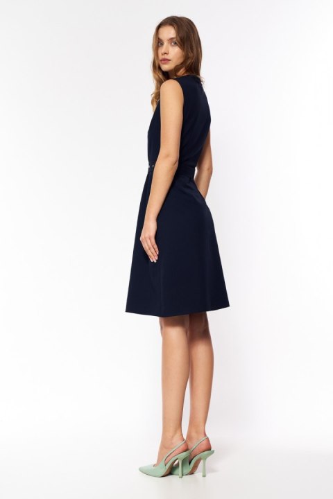 Sukienka Granatowa elegancka sukienka bez rękawów S200 Navy - Nife Sukienka Granatowa elegancka sukienka bez rękawów S200 Navy - Nife