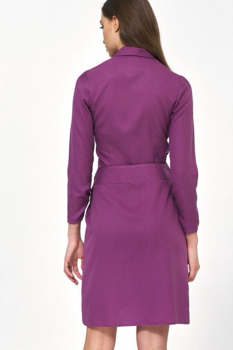 Sukienka Purpurowa sukienka z wiązaniem S223 Purpura - Nife Sukienka Purpurowa sukienka z wiązaniem S223 Purpura - Nife