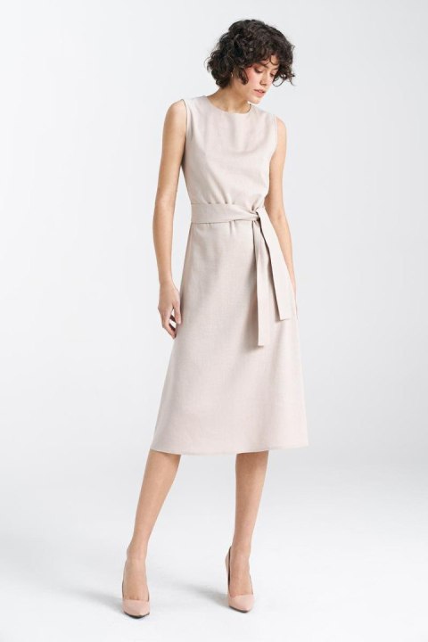 Sukienka lniana bez rękawów S237 Beige - Nife Sukienka lniana bez rękawów S237 Beige - Nife