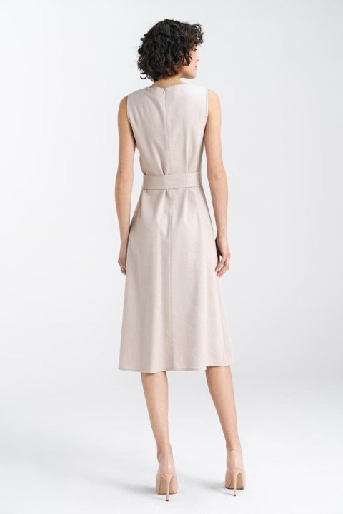Sukienka lniana bez rękawów S237 Beige - Nife Sukienka lniana bez rękawów S237 Beige - Nife