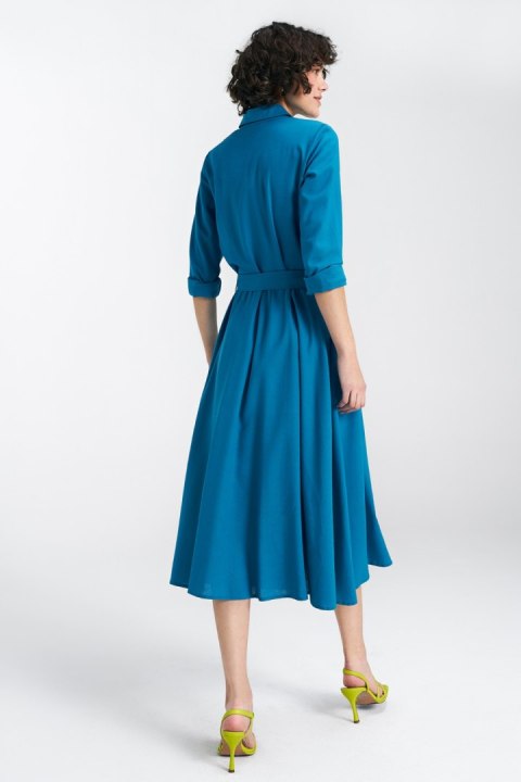 Sukienka lniana zapinana na napy S241 Blue - Nife Sukienka lniana zapinana na napy S241 Blue - Nife