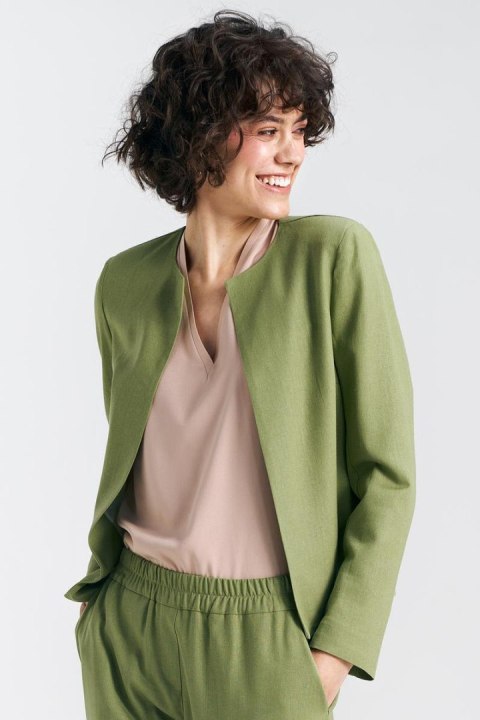 Żakiet typu chanel lniany Z54 Green Pistacjowy - Nife Żakiet typu chanel lniany Z54 Green Pistacjowy - Nife