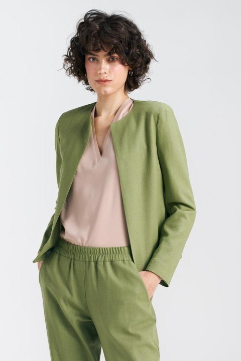 Żakiet typu chanel lniany Z54 Green Pistacjowy - Nife Żakiet typu chanel lniany Z54 Green Pistacjowy - Nife